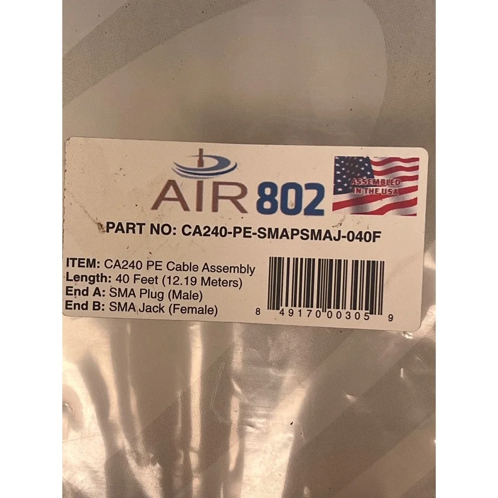 Air802 CA240 PE Antenna Cable Assembly SMA Plug Male to SMA Jack Female 40 ft‎